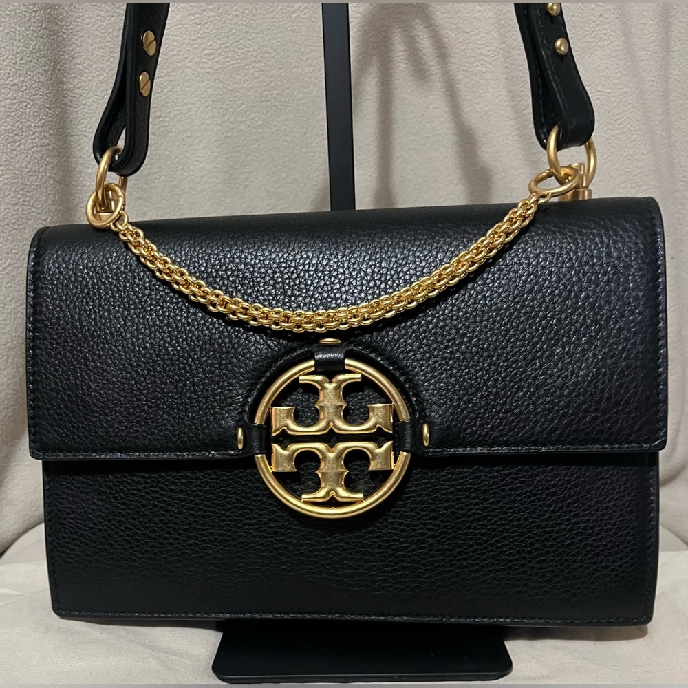 Tory Burch Miller Shoulder Bag Natural Grain Leather with Braided Strap & Chain